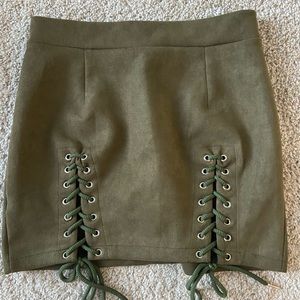 Army green tie up skirt